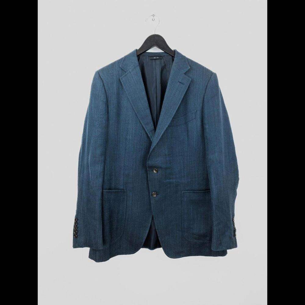 TOM FORD Men's Sz IT 56R US 46R Blue Silk Mohair Herringbone Blazer Jacket FIT Y